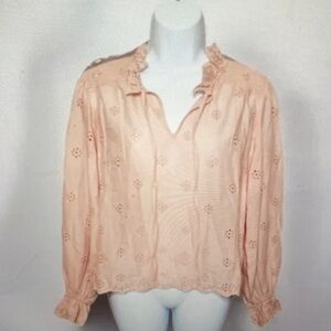 Anthropologie Light Pink Blouse with Floral Eyelets